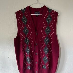 Club Room Burgundy Argyle Wool Sweater Vest